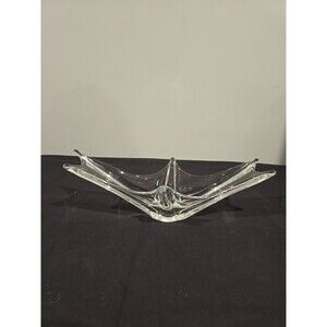 Daum Crystal Art Glass 1950's Elongated Scalloped Edge Centerpiece Bowl, 16 5/8"